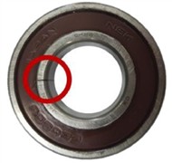 Bearing by crack size: a) inner race 0.3 mm, b) inner race 1.0 mm, c) inner race 3.0 mm,  d) outer race 0.3 mm, e) outer race 1.0 mm, f) outer race 3.0 mm