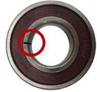 Bearing by crack size: a) inner race 0.3 mm, b) inner race 1.0 mm, c) inner race 3.0 mm,  d) outer race 0.3 mm, e) outer race 1.0 mm, f) outer race 3.0 mm