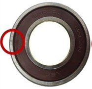 Bearing by crack size: a) inner race 0.3 mm, b) inner race 1.0 mm, c) inner race 3.0 mm,  d) outer race 0.3 mm, e) outer race 1.0 mm, f) outer race 3.0 mm
