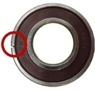 Bearing by crack size: a) inner race 0.3 mm, b) inner race 1.0 mm, c) inner race 3.0 mm,  d) outer race 0.3 mm, e) outer race 1.0 mm, f) outer race 3.0 mm