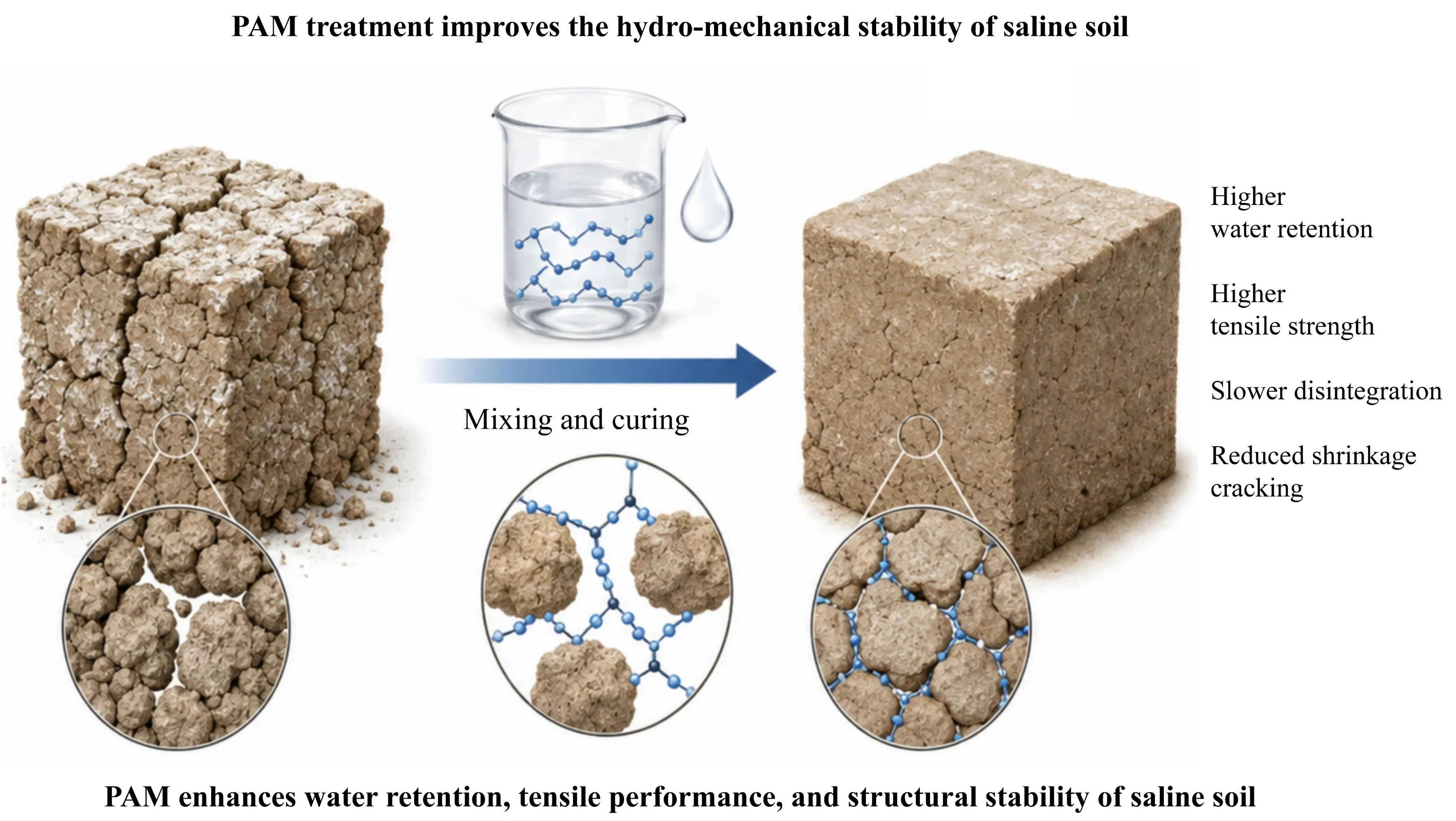 Experimental investigation on water retention and tensile strength of polyacrylamide (PAM) treated saline soil