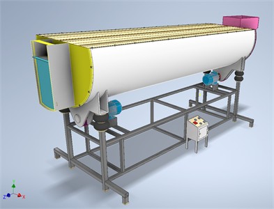 Three-dimensional computer model  of a vibration separator with an unbalanced  drive and pneumatic suspension
