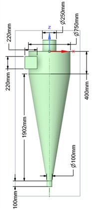 Two types of hydrocyclones with their main dimensions