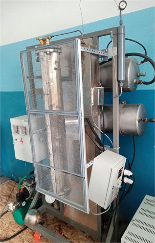 General view of the laboratory unit for oxidative-reductive regeneration of spent zeolites.  The photograph was taken in March-April 2024 at “Neftgazinnovatsiya” LLC, Tashkent,  Uzbekistan, where the prototype of the industrial-scale installation was developed