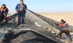 Installation of Geomats on the Slope at Qorlitog’-Kiyikli Section. Photos were taken  by the article’s author A. Sh. Uralov during field research on the Bukhara-Miskin  railway line (Qorlitog’-Kiyikli section) in November 2024
