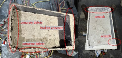 Internal failure of the specimen. Photo taken by Yiping Wang in March 2025 at the Engineering Laboratory, Sichuan College of Architectural Technology, Deyang, Sichuan, China