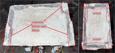 Internal failure of the specimen. Photo taken by Yiping Wang in March 2025 at the Engineering Laboratory, Sichuan College of Architectural Technology, Deyang, Sichuan, China