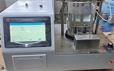 Softening temperature of polymer-sulfur bitumen containing 20 % sulfur
