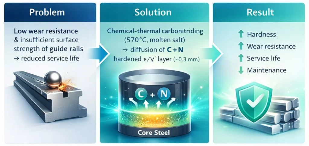 Enhancing the strength of steel grade 45 guide rails for ball rolling using the chemical-thermal carbonitriding method