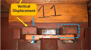 Descent of vertical polar rim support block connecting rotor spider to the polar rim [12].  Photograph was taken at the unit under study by P. Hernandez on December 15, 2022