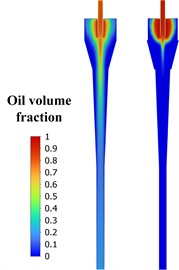 Oil phase at the section with and without air injection