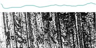 Profilogram and microstructure of the roller–bushing pair consisting of a borided steel roller and a bushing made of hard alloy composite (20GL steel – PG-S27), after laboratory tests (magnification: horizontal – ×100, vertical – ×500), and surface microstructure (×100): a) roller – 35GL steel  with borided coating; b) bushing – composite of 20GL steel with hard alloy PG-S27