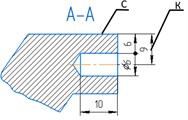 Scheme for monitoring the linear wear measurement of the support roller during field tests:  a) support roller prepared for linear wear measurement; b) wear measurement scheme  (C – working surface; K – controlled surface)