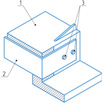 Scheme for monitoring the linear wear  of the drive wheel teeth using a template  during field tests: 1 – drive wheel tooth;  2 – template; 3 – fastening bolts