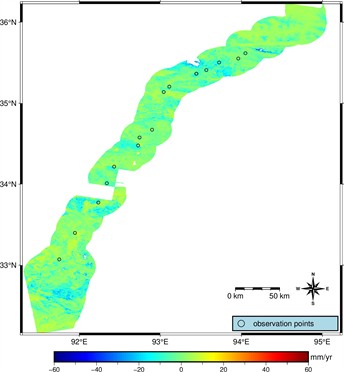 Vertical deformation velocity along the QTEC