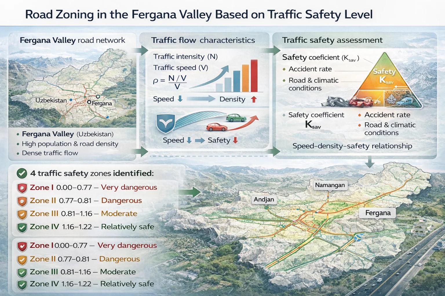 Road zoning in the Fergana Valley based on the level of traffic safety