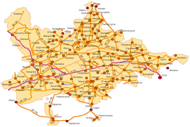 Road network map of the Fergana Valley