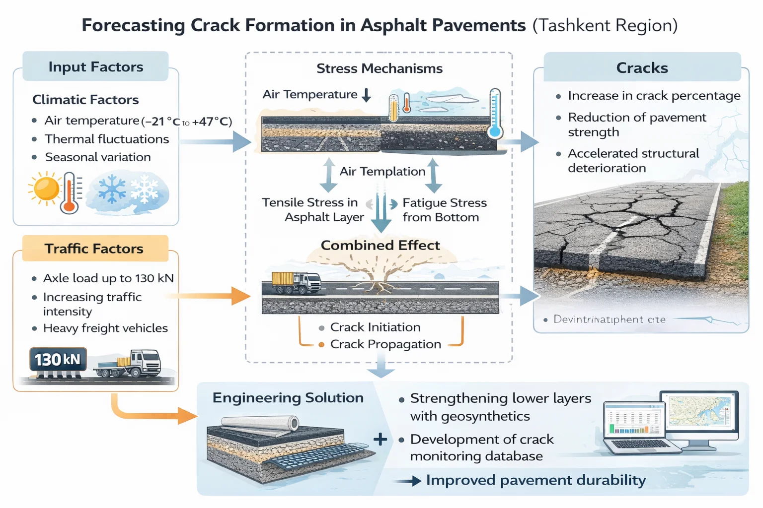 Some issues of forecasting crack formation on automobile roads