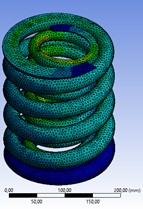 Analysis of equivalent stresses acting  on the spring set when a load of 9450 N