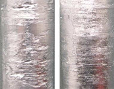 Surface quality of control and experimental blanks made of AD35 alloy. The photograph was first taken by Uzdieva N.S. and Vakhidova K.L. in 2019 at the “Nanotechnology and Nanomaterials” Collective Use Research Center of the Groznian State Oil Technical University