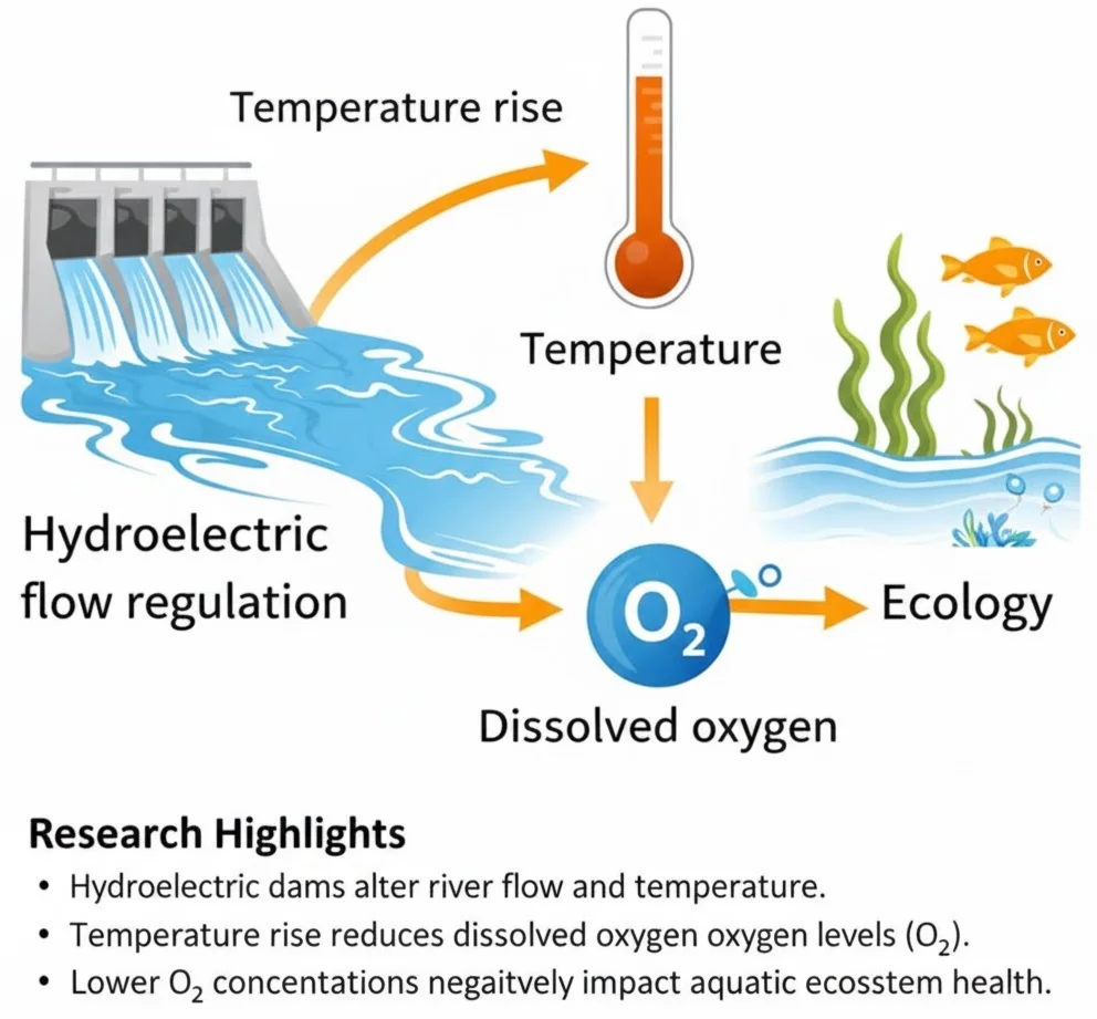 Mathematical modeling of environmental consequences of river flow regulation by hydroelectric power plants