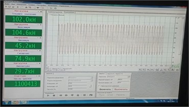 Values and graphical representation of the results obtained through the ISRB-1000 test stand. The photos were taken at the accredited testing laboratory of the “Quyuv Mexanika Zavodi” JSC during the experimental study conducted by I.O. Raxmiddinov on August 5, 2024