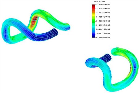 Von Mises stress distribution in the rail clip under standard screw tightening