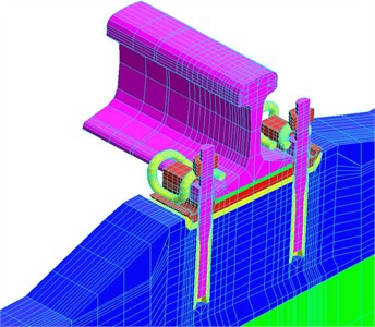 Equivalent von Mises stresses in the concrete sleeper caused by screw tightening