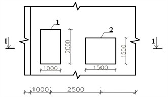 Layout of the experimental site: 1 – lime–soil cushion (1.0 m);  2 – lime-soil cushion (1.3 m); 3 – loess soil layer