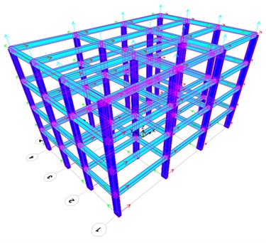Model of the modeled structure created in Sap2000