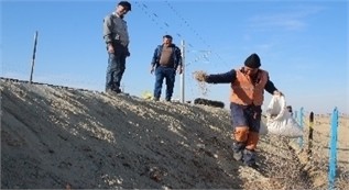 Bukhara-Misken railway line installation of anti-erosion geomat November 2024 and Observation results obtained in April 2025. Photos by A.Sh. Uralov, during field research conducted on the Bukhara-Miskin railway line (Qorlitog‘-Kiyikli section) in November 2024 and April 2025