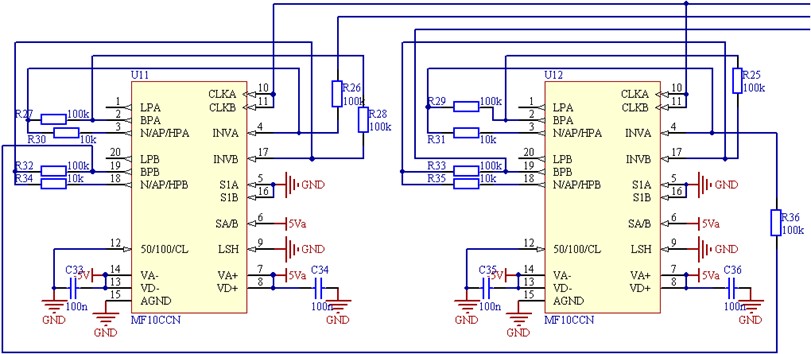 The schematic diagram of the tracking band-pass filter circuit