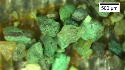 The microstructure of sand grains along the ultrasonic CPT probe (Dr= 75 %).  There photos were taken by Zhehong Shen at Shaoxing University on November 8, 2024