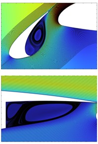Flow structure evolution in the slat and flap regions at different angles of attack