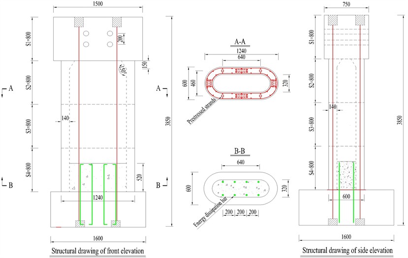 Segmental assembled round-end hollow pier (unit: mm)