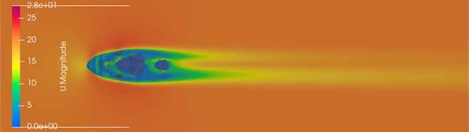 Velocity isolines [m/s] and streamlines in two (z= 0.5, 1 m)  horizontal planes located above ground level
