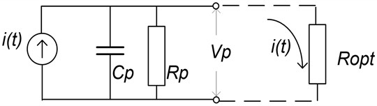 Equivalent circuit diagram of a piezoelectric transducer in a closed circuit