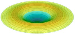 First three normalized axisymmetric vibration modes of solid circular plate with clamped edge