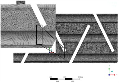 STHX grid system with inclined foam baffles and double-cut baffles