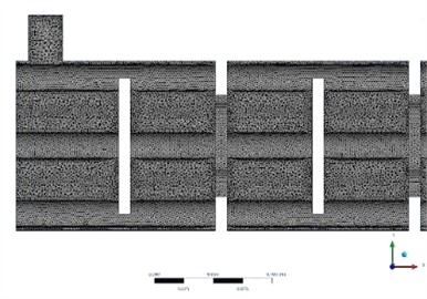 STHX grid system with inclined foam baffles and double-cut baffles