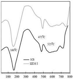 Thermograms of plain cement stone and cement stone based on the composite binder (CB)