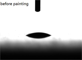 Contact angle of the surface of inorganic artificial stone.  Photo by Xiaopeng Wu in Guangzhou, 2024