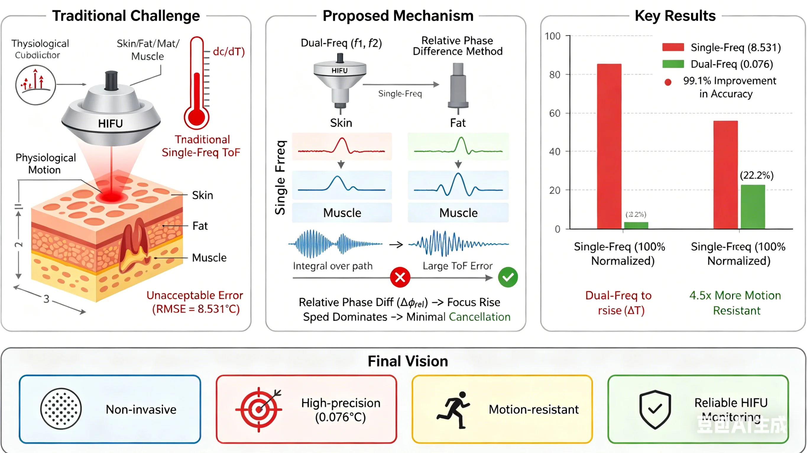 Modeling and simulation of dual-frequency phase-difference ultrasound thermometry for multilayer tissue in HIFU