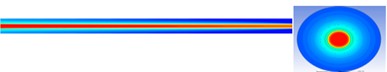 Temperature distribution contours along the heat exchanger and the outlet section
