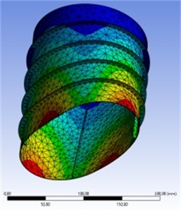 First mode of vibration of a structurally inhomogeneous cantilever shell