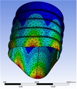 Second mode of vibration of a structurally inhomogeneous cantilever shell