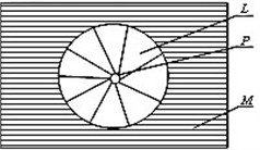 Schematic representation of nanocomposite material structure: M – matrix, P – particle, L – boundary layer