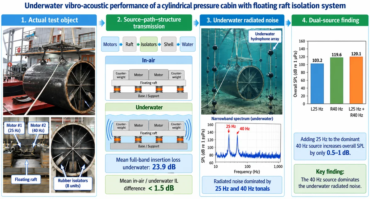 Experimental study on underwater vibro-acoustic performance of cylindrical pressure cabin with floating raft isolation system
