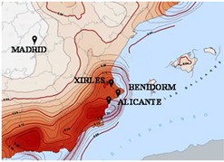 a) The Xirles bridge (Photo by Elisa Montis, Alicante, Spain, Apr 4, 2025);  b) location in the Spanish seismic map; c) materials and geometrical details.