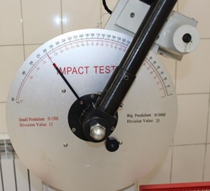 Impact toughness testing of specimens a) with and b) without the modifier. Photo by the authors in the laboratory of the Almalyk Branch of NUST MISIS, 2026